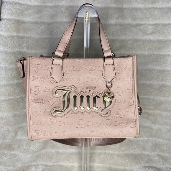 Juicy Couture Neutral Monogram Mini Crossbody Tote Handbag with Heart Charm Nwot - Picture 7 of 16